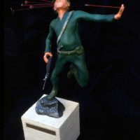 GREAT MOMENTS IN WAR: FIRST CATCH! 1988 resin, paint, wire and concrete. 16" x 12" x 5"